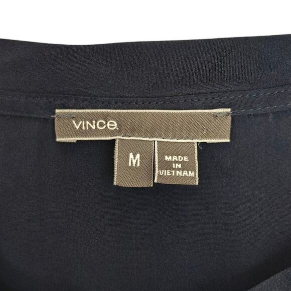 Vince Rayon Silk Top Size Medium Navy Blue lightweight Long Sleeves Minimalist - Picture 7 of 8